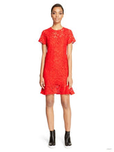 DKNY Red Flare Hem Floral Lace Mini Dress